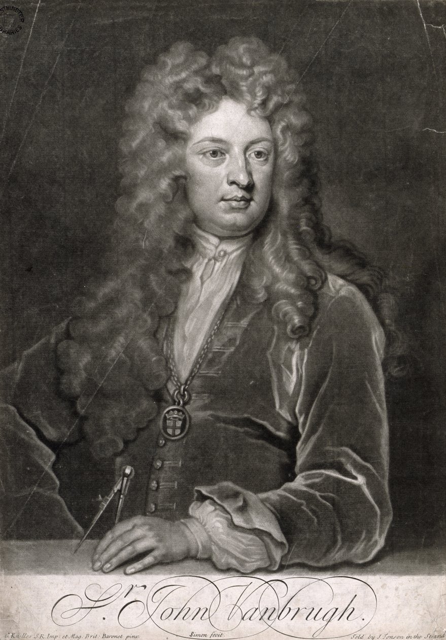 Sir John Vanbrugh (1664-1726), kaiverrus John Simon (n. 1675-1751) tekijältä Godfrey Kneller