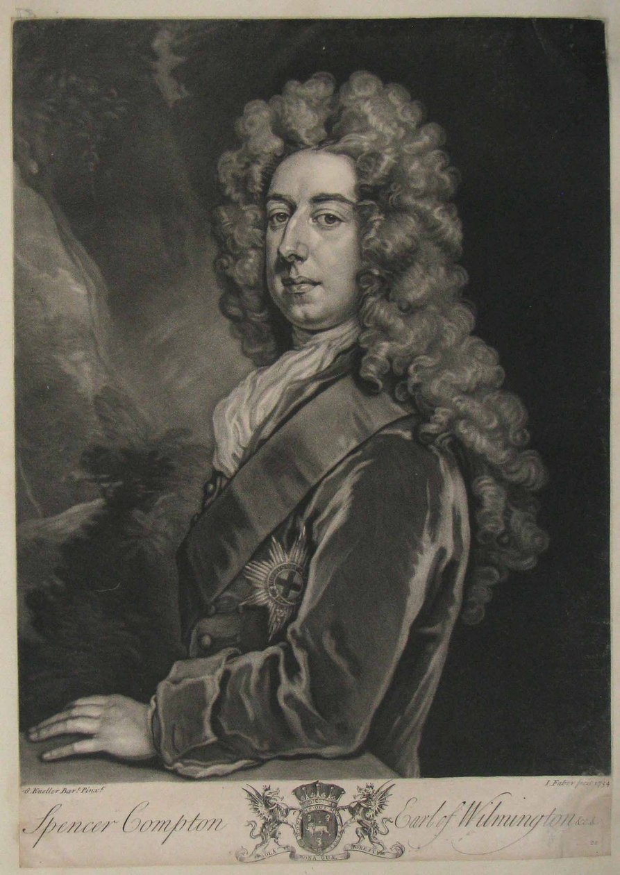 Spencer Compton, Earl of Wilmington, painos John Faber, 1734 (mezzotint) tekijältä Godfrey Kneller