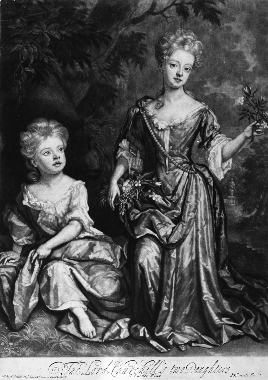 Lord Churchillin kaksi tytärtä, John Smithin mezzotint, n. 1690 (mezzotint) tekijältä Godfrey Kneller