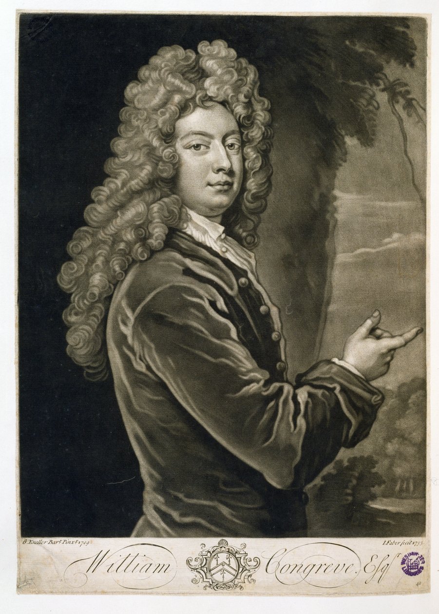 William Congreve (1670-1729), kaiverrus John Faber (1684-1756), 1733 tekijältä Godfrey Kneller