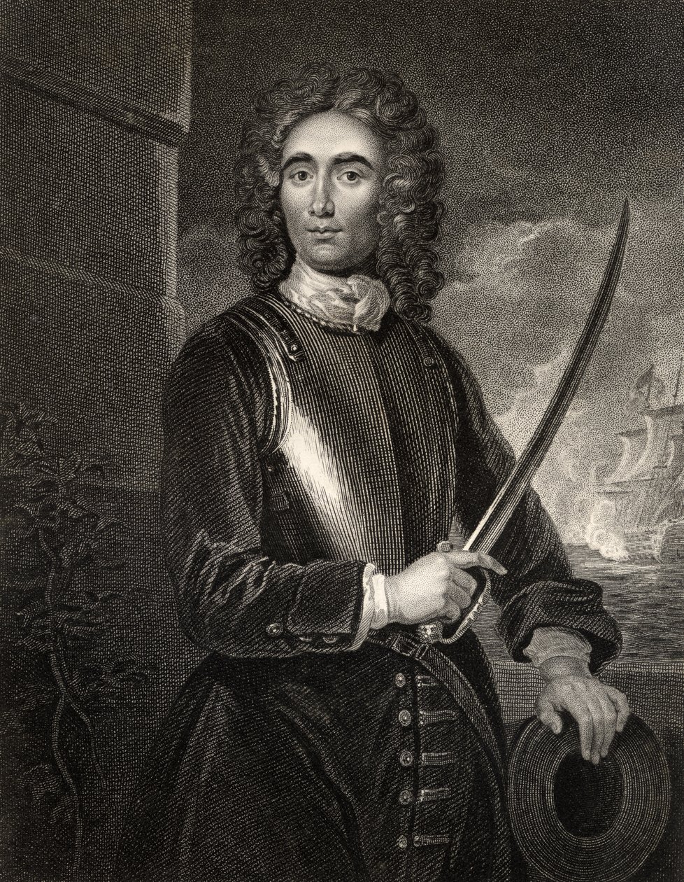John Benbow, kaiverrettu W.T. Mote, "The National Portrait Gallery, Volume IV", julkaistu noin 1820 (litho) tekijältä Godfrey (after) Kneller