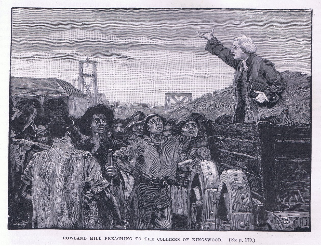 Rowland Hill saarnaa kaivoille Kingswoodissa tekijältä Godfrey C. Hindley
