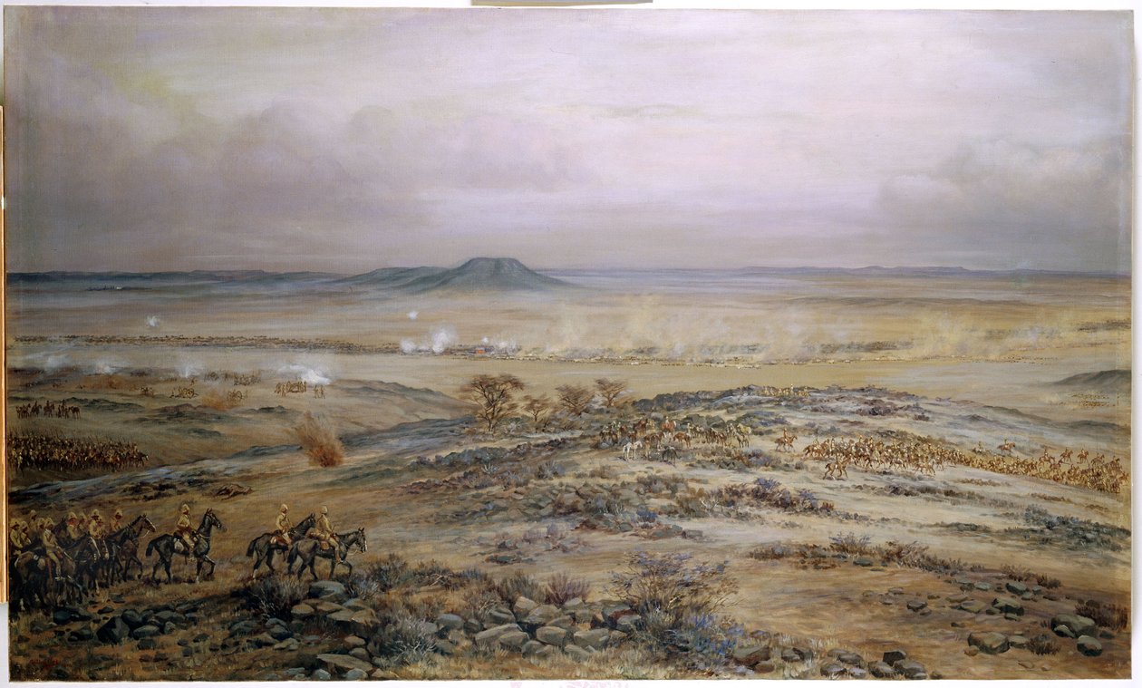 Hyökkäys Cronjen joukkoja vastaan Vedute Driftissä lähellä Paardebergiä, 1900 tekijältä Godfrey Douglas Giles