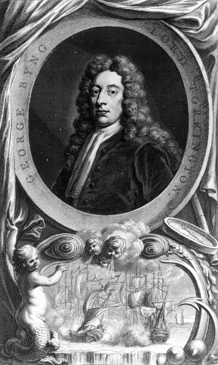 George Byng, 1. varakreivi Torrington, kaiverrus Jacobus Houbraken, 1747 tekijältä Godfrey Kneller
