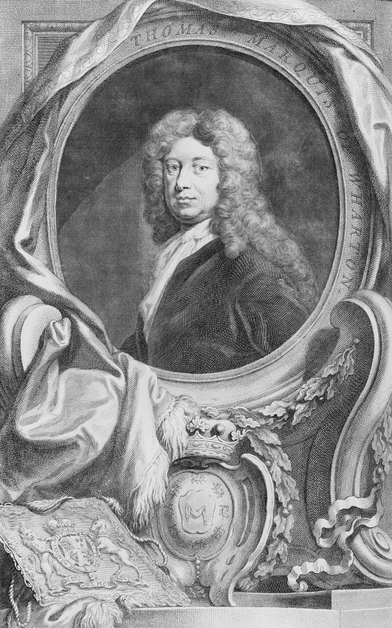 Muotokuva Thomas Marquis of Whartonista (1648-1715), kaiverrettu Jacob Houbraken (1698-1780), julkaissut P. Knanton, 1744 tekijältä Godfrey Kneller