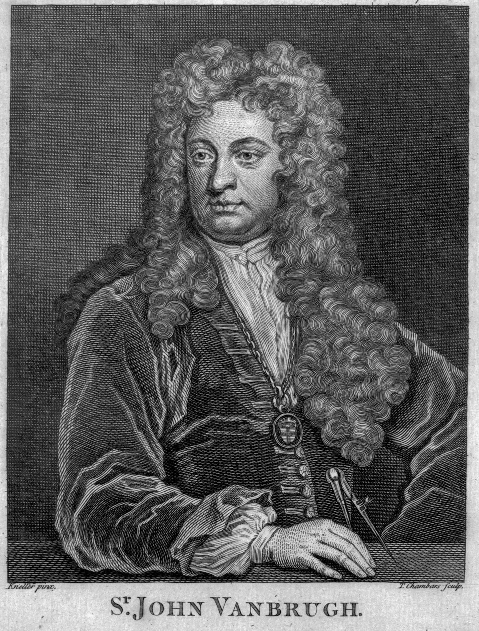 Sir John Vanbrugh, kaiverrus Thomas Chambars (kaiverrus) tekijältä Godfrey Kneller
