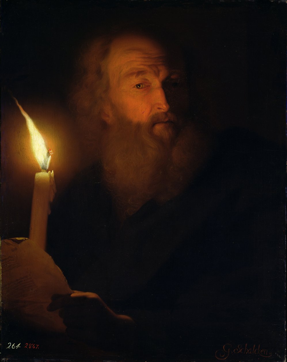 Mies kynttilän kanssa (keinotekoinen valotehoste) tekijältä Godfried Schalcken