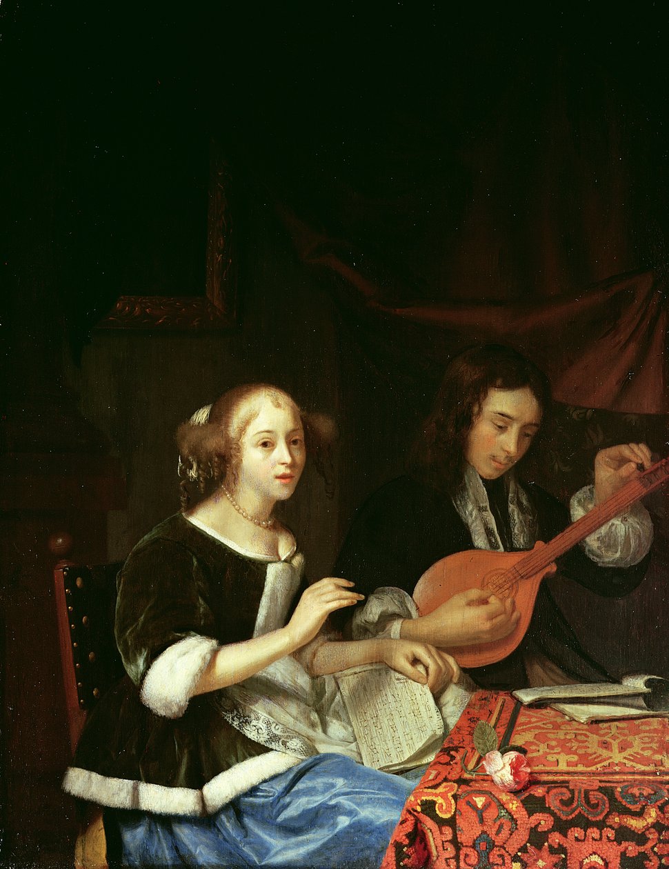 Musiikkia tekevä nuori pari, n. 1665-1670 tekijältä Godfried Schalcken