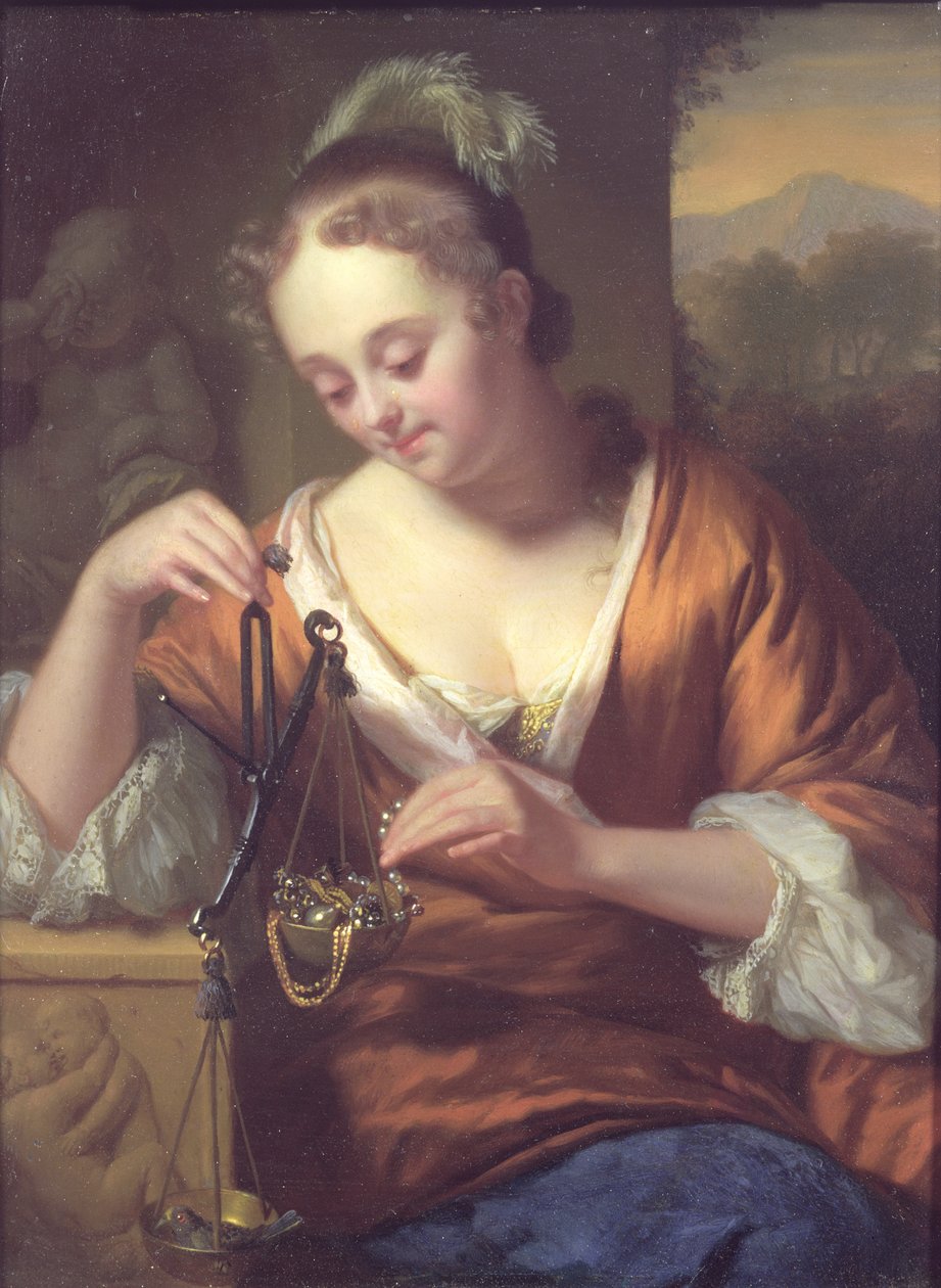 Hyveiden ja rikkauksien allegoria, n. 1667 (öljy kuparille) tekijältä Godfried Schalcken