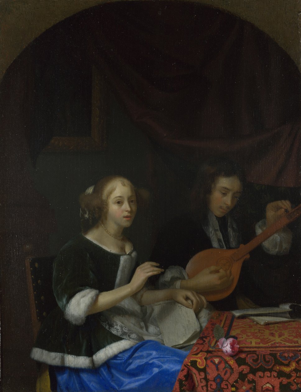 Nainen laulamassa ja mies sitruunalla, n. 1665-1667 tekijältä Godfried Cornelisz Schalcken