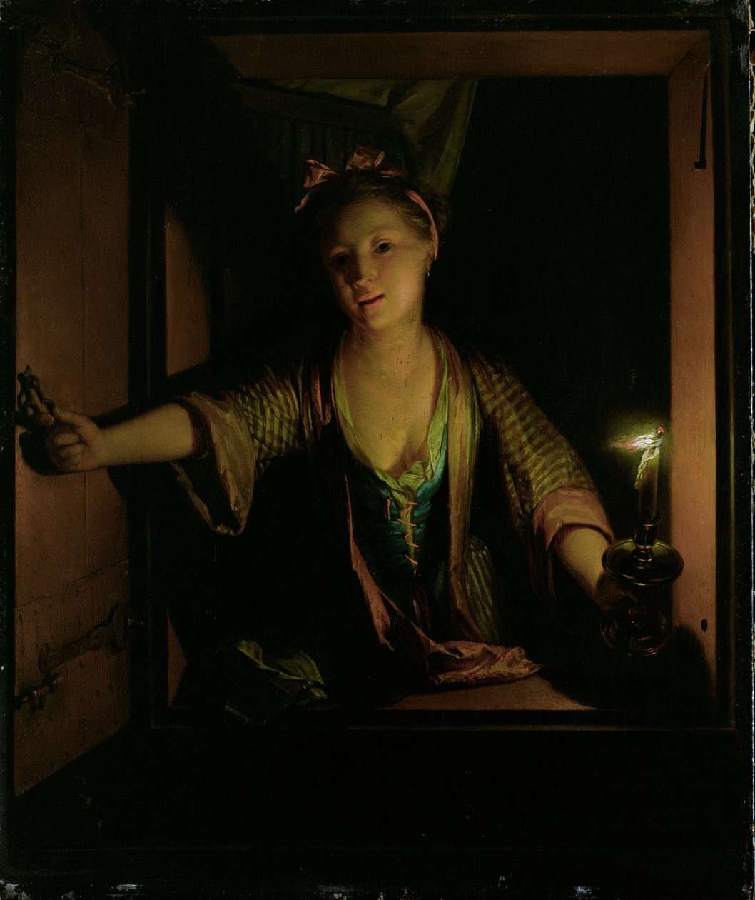 Tyttö ikkunan ääressä (öljy laudalle) tekijältä Godfried Schalcken