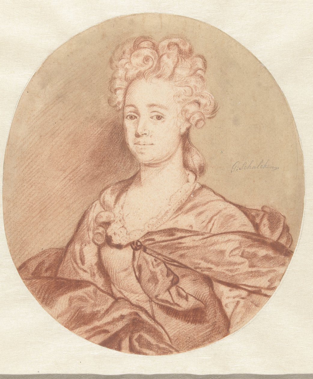 Tuntemattoman naisen muotokuva soikeassa kehyksessä tekijältä Godfried Schalcken