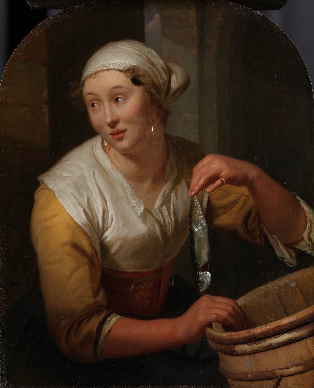 Nainen myy silliä tekijältä Godfried Schalcken