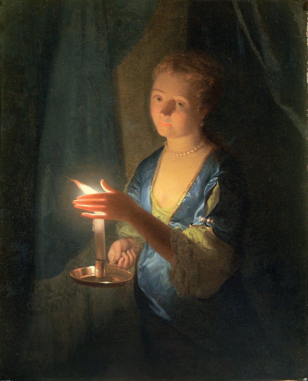 Nainen kädessään kynttilää tekijältä Godfried Schalcken