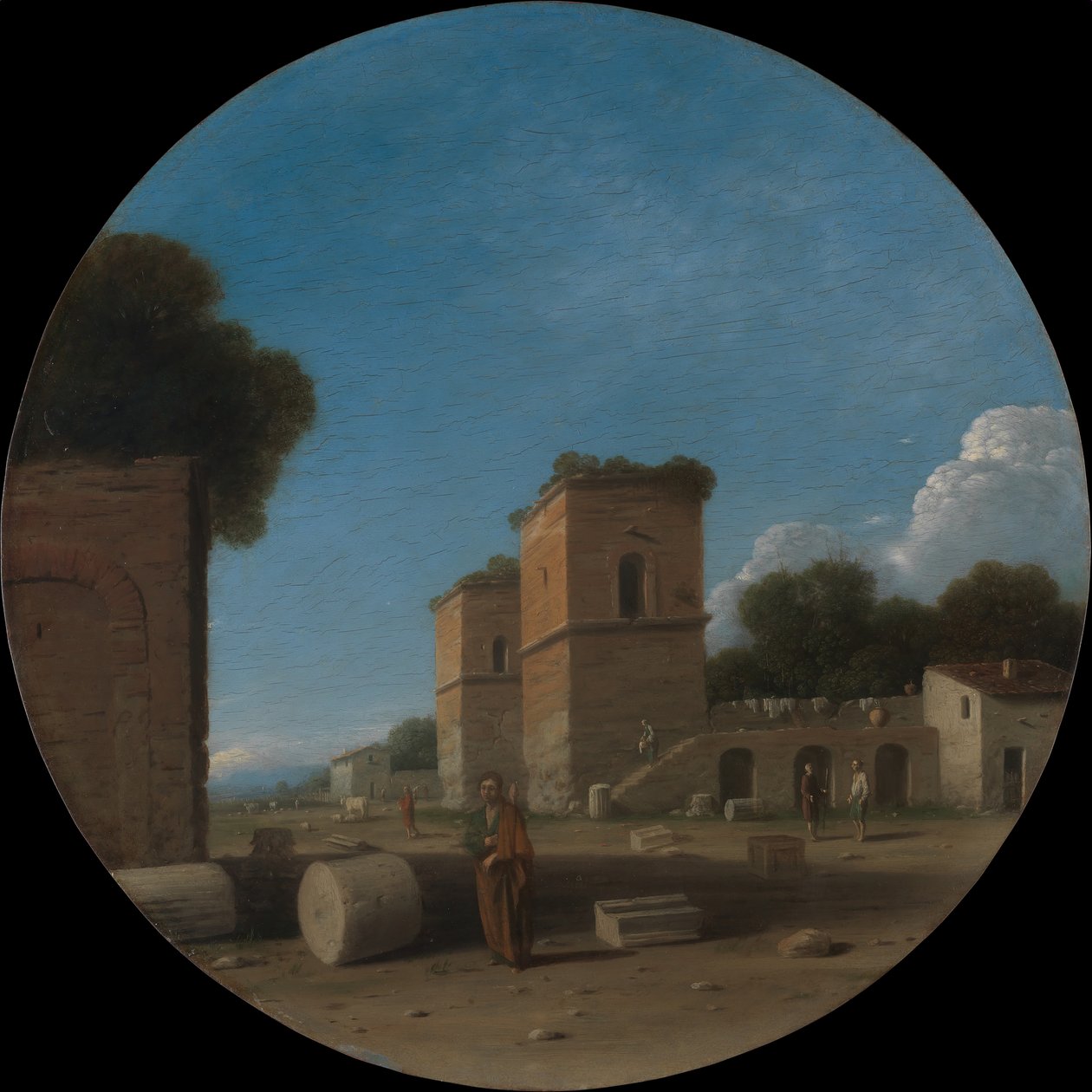 Roomalainen maisema hahmoineen, luultavasti 1630-luvulta. tekijältä Goffredo Wals