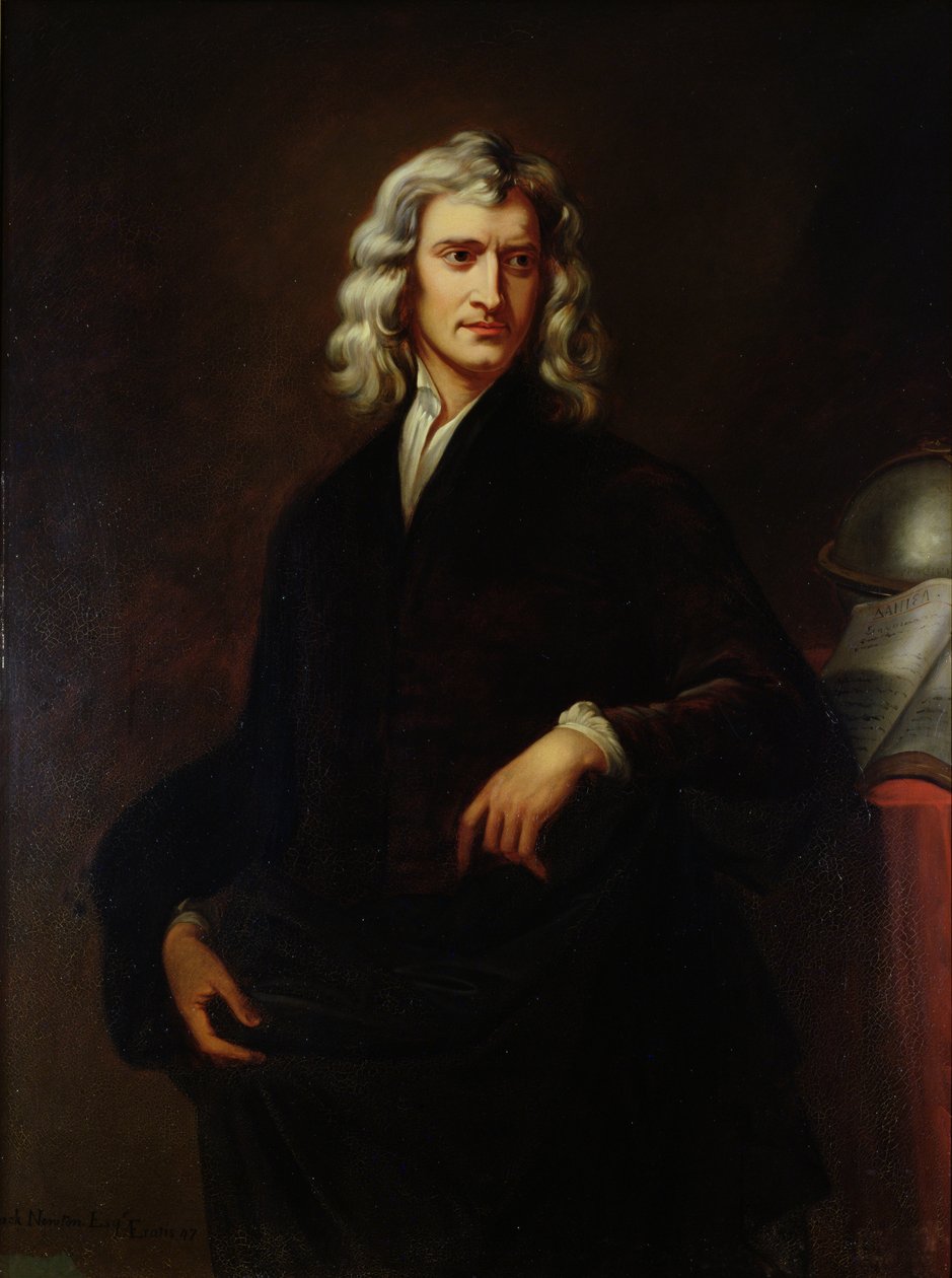 Sir Isaac Newtonin (1642-1727) muotokuva Sir Godfrey Knellerin (1646-1723) alkuperäisen maalauksen jälkeen 1847 tekijältä Goldschmit