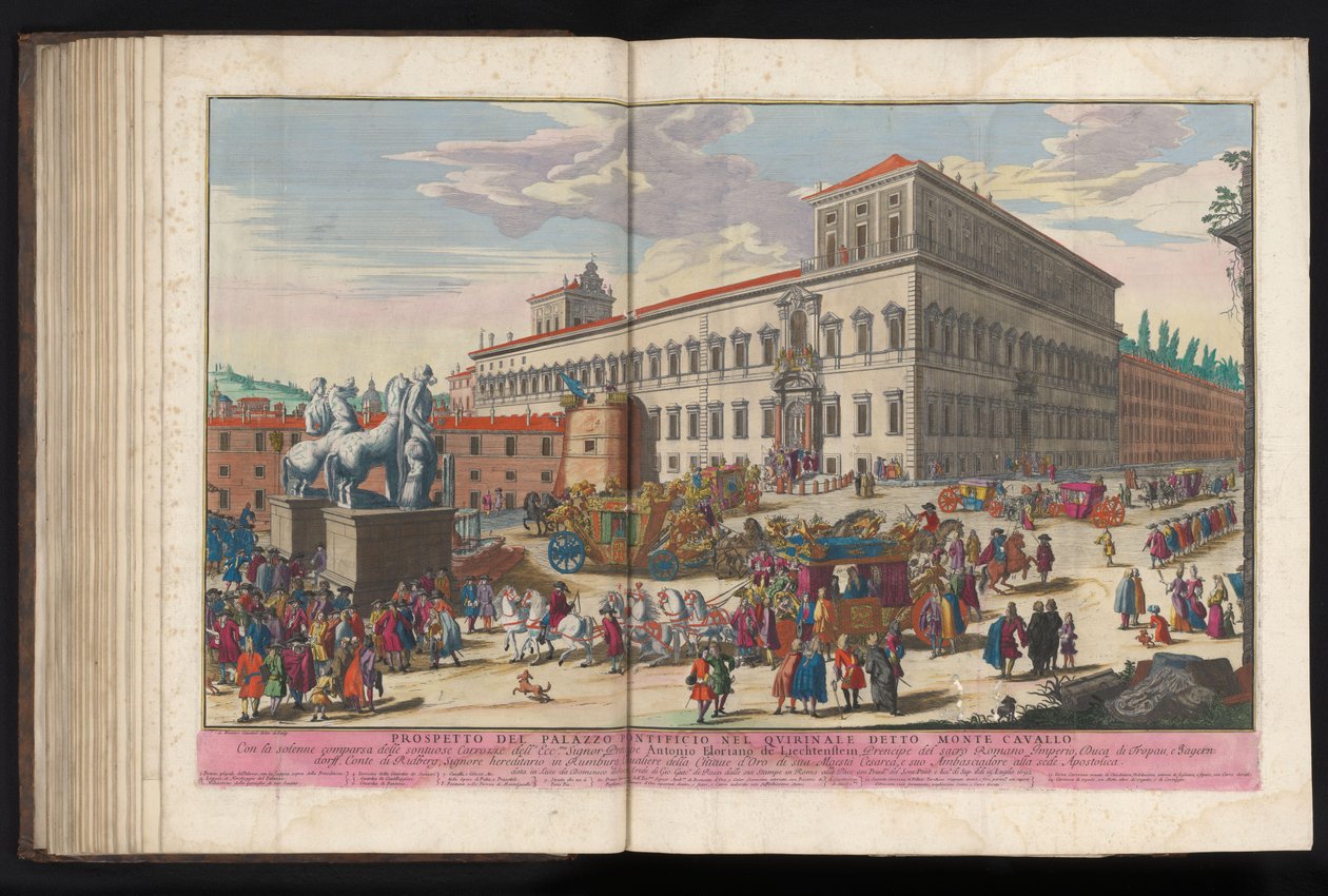 Piazza del Quirinale te Rome Esite Quirinalessa sijaitsevasta paavinpalatsista, joka tunnetaan nimellä Monte Cavallo (otsikko esineessä) tekijältä Gommarus Wouters