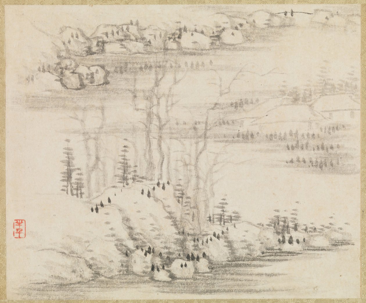Maisemat ja puut, n. 1679. tekijältä Gong Xian