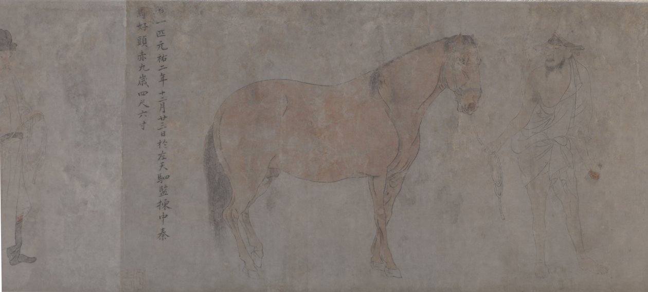 Yksityiskohta Five Tribute Horses -hevosesta (muste ja väri paperille) tekijältä Gonglin Li
