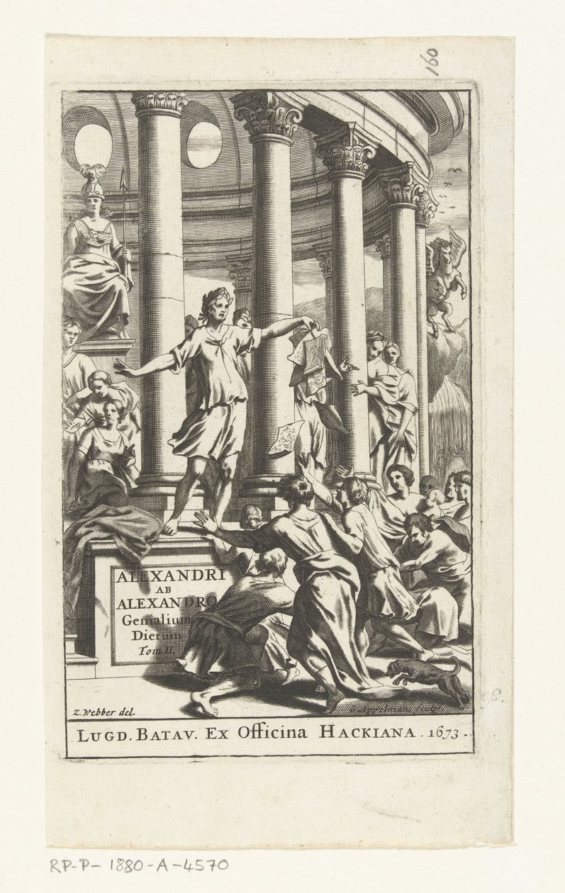 Titelpagina voor Alexander ab Alexander, Genialium dierum, deel 2, 1673 tekijältä Gonsales Appelmans (attributed to)