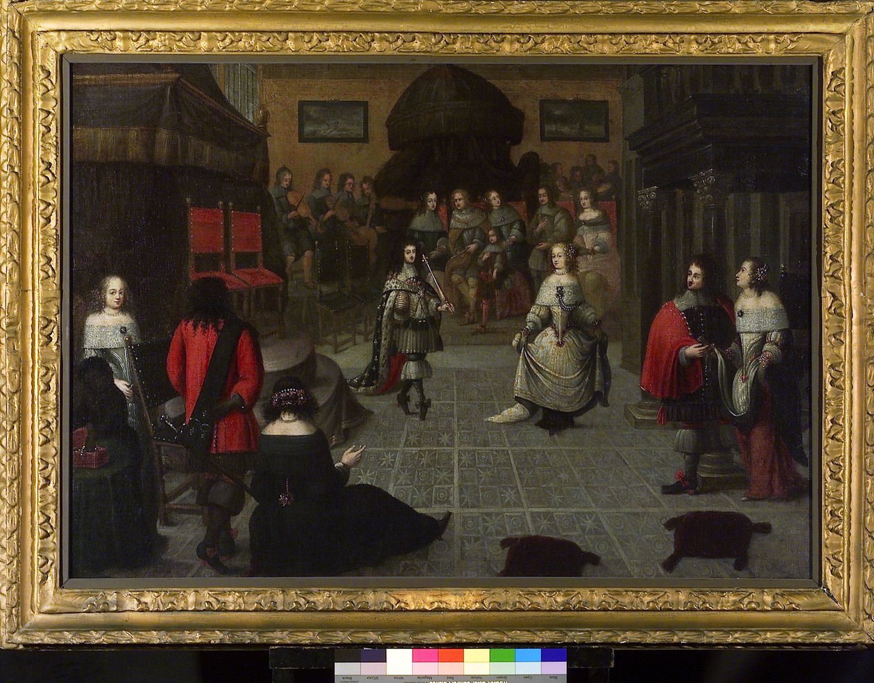 Englannin Kaarle II (1630-1685) tanssii Haagissa (Alankomaat) toukokuussa 1660, luultavasti veljentyttärensä Elizabeth van de Paltzin (1616-1680) kanssa Englannin kuninkaan arvon palauttamiseksi järjestetyssä seremoniassa. tekijältä Gonzales Coques