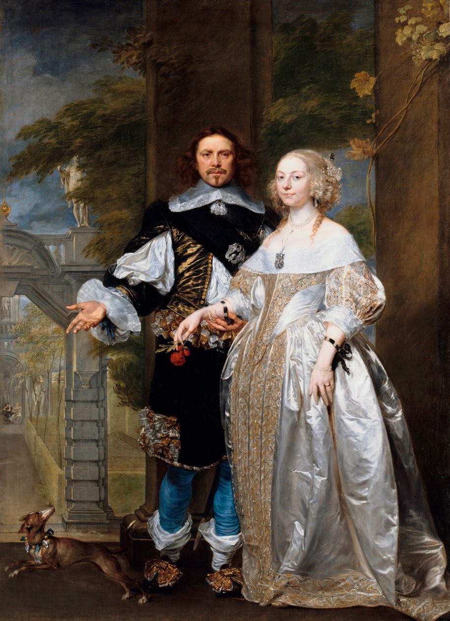 ""Avioparin muotokuva puistossa"" (Avioparin muotokuva puistossa) Gonzales Coquesin (Cockes, Cocs) maalaus (1614/18-1684) 1662 - Öljy kankaalle Koko 239x174 cm Staatliche Museen, Berliini tekijältä Gonzales Coques