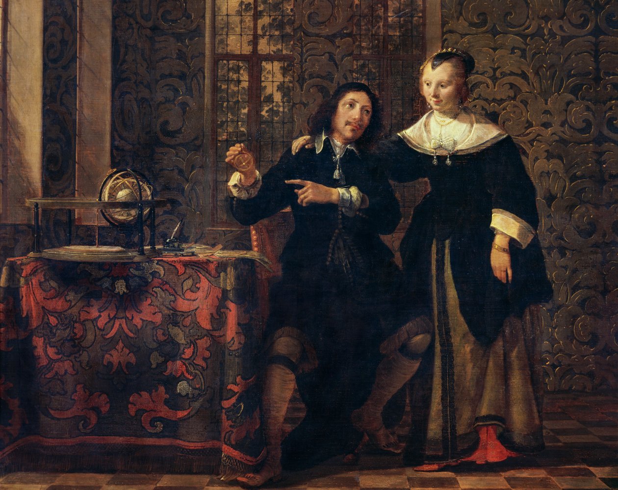 Tähtitieteilijä ja hänen vaimonsa, maalaus Gonzales Coques (1614 ca-1684), öljytaulu, 405x505 cm tekijältä Gonzales Coques