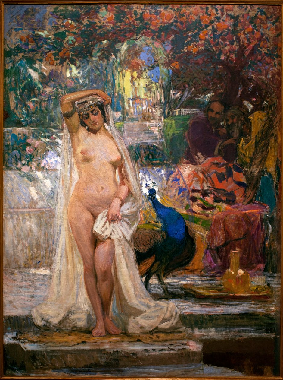 The Chaste Suzanne - Gonzalo Bilbao Martinezin (1860-1938) maalaus, öljy kankaalle, noin 1914 - Sevillan taidemuseo, Espanja tekijältä Gonzalo Bilbao Martinez