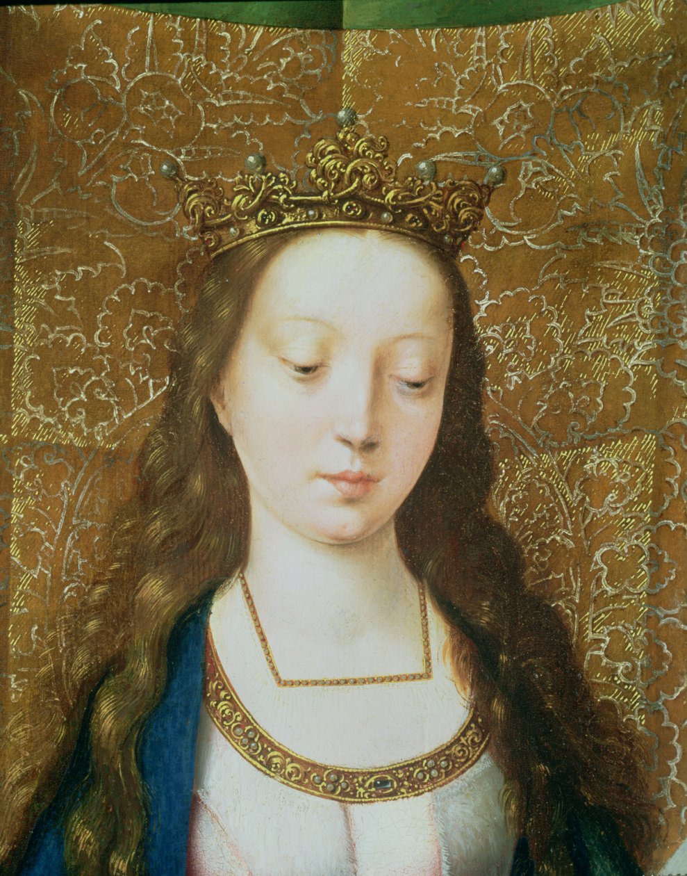 St. Catherine and the Philosophers, yksityiskohta Pyhän Katariinan päästä (80755:n yksityiskohta) tekijältä Goossen van der Weyden