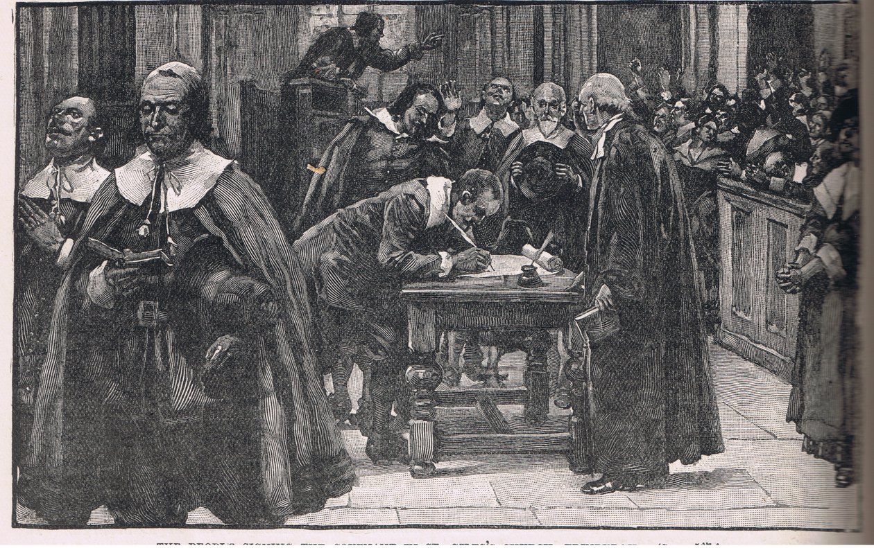 Ihmiset allekirjoittivat St Gilesin kirkon liiton Edinburghissa 1638 tekijältä Gordon Frederick Browne