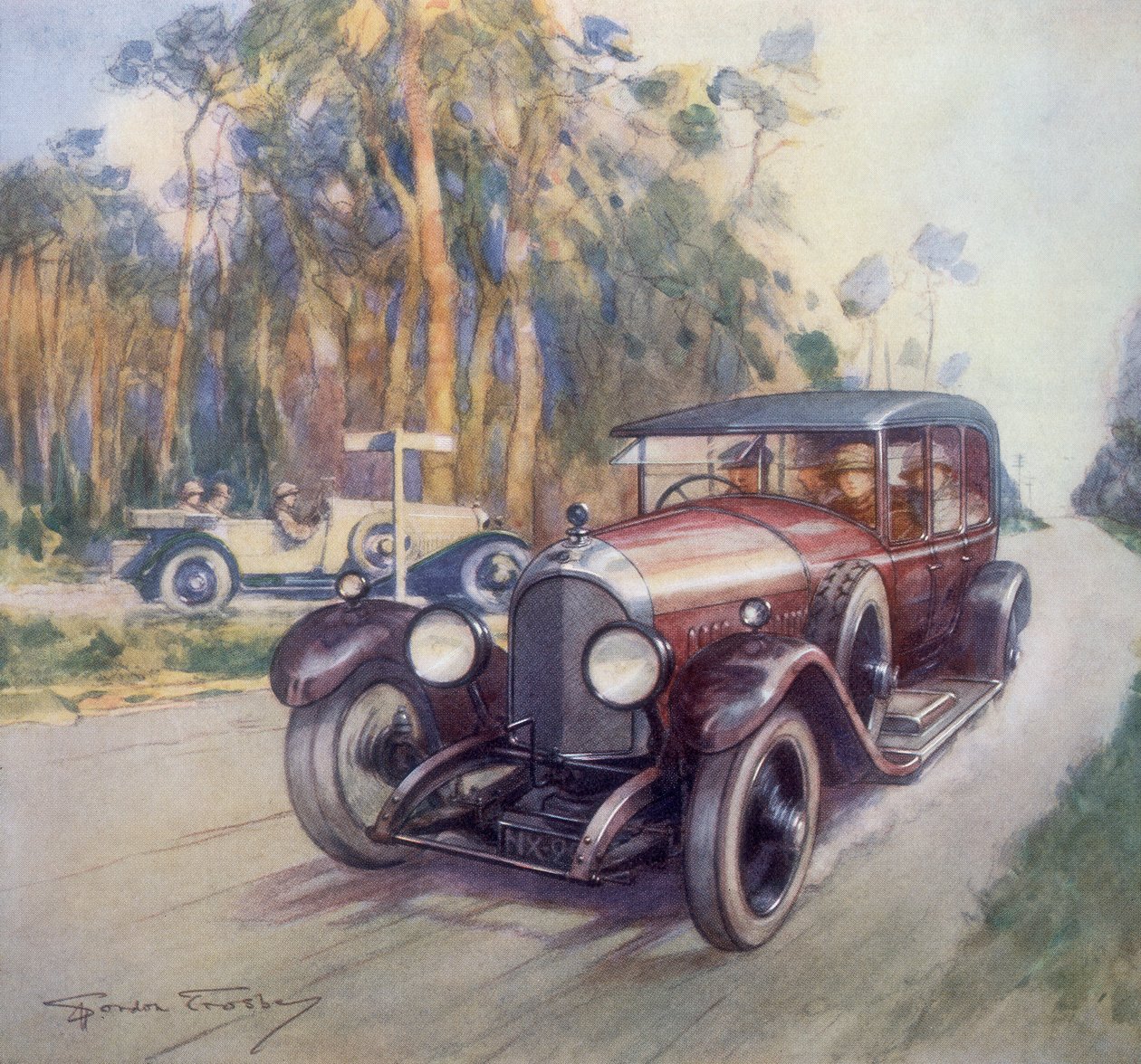 Bentley-autoja mainostava juliste, 1927 tekijältä Gordon Crosby