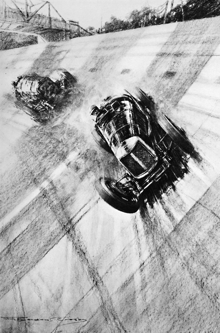 Whitney Straight Maserati Members Bridgen käännöksessä, Brooklands, 1933, 1937 tekijältä Gordon Crosby