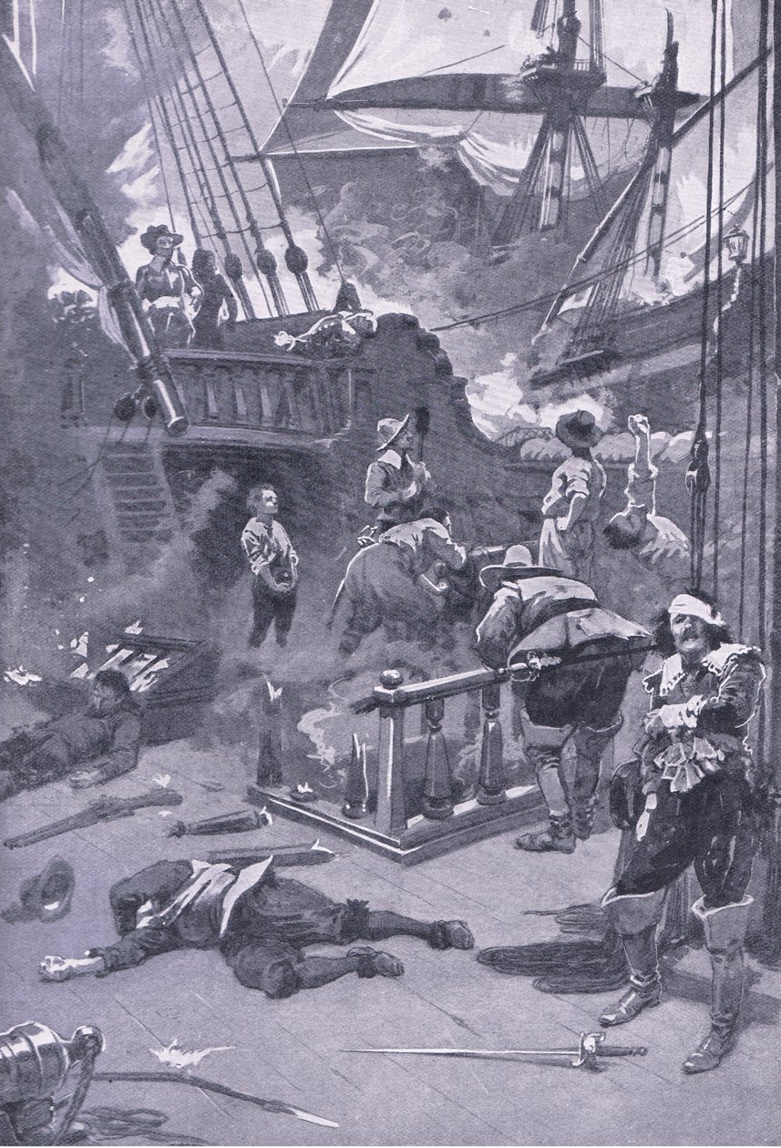 Camperdownin taistelu 29.-31. heinäkuuta 1653, kuvitus brittiläisistä taisteluista maalla ja merellä, 1915 tekijältä Gordon Frederick Browne