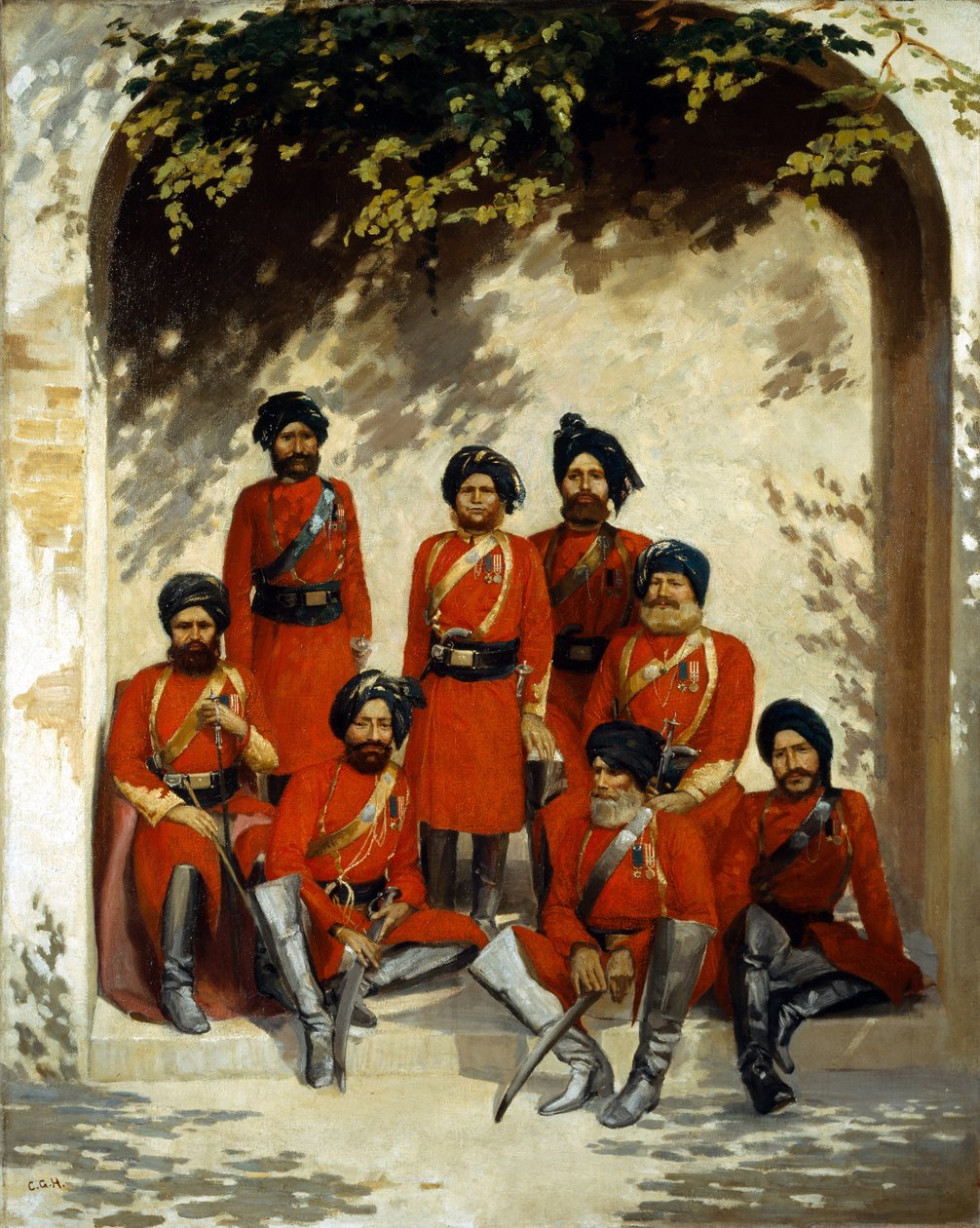 Intian armeijan upseerit ja aliupseerit, 2. ratsuväen rykmentti, Punjab Frontier Force, n. 1863 tekijältä Gordon Hayward