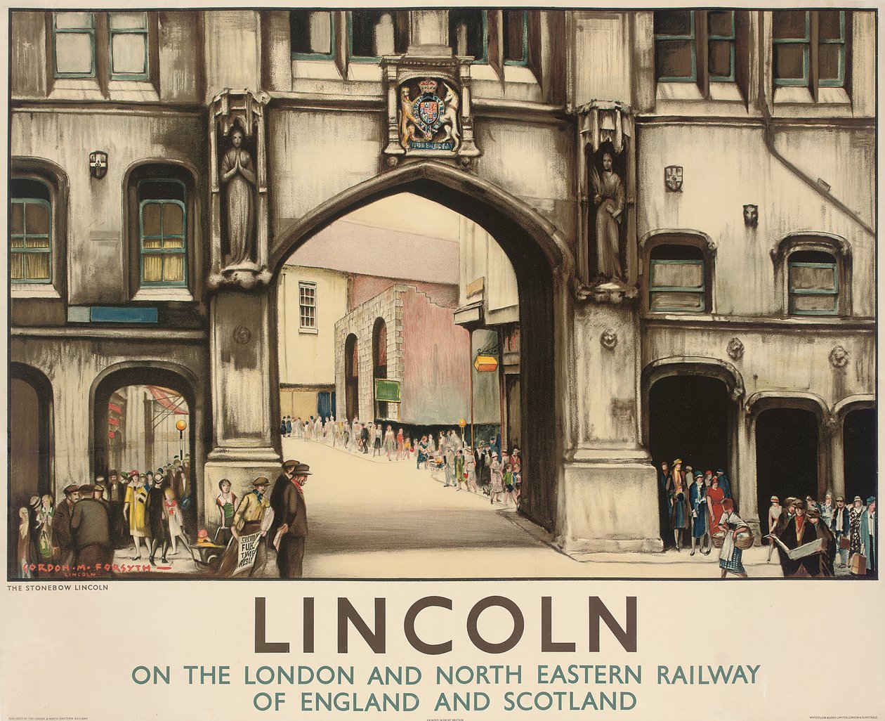 Lontoon ja North Eastern Railwayn julistejuliste matkustaa Lincolniin tekijältä Gordon Mitchell Forsyth