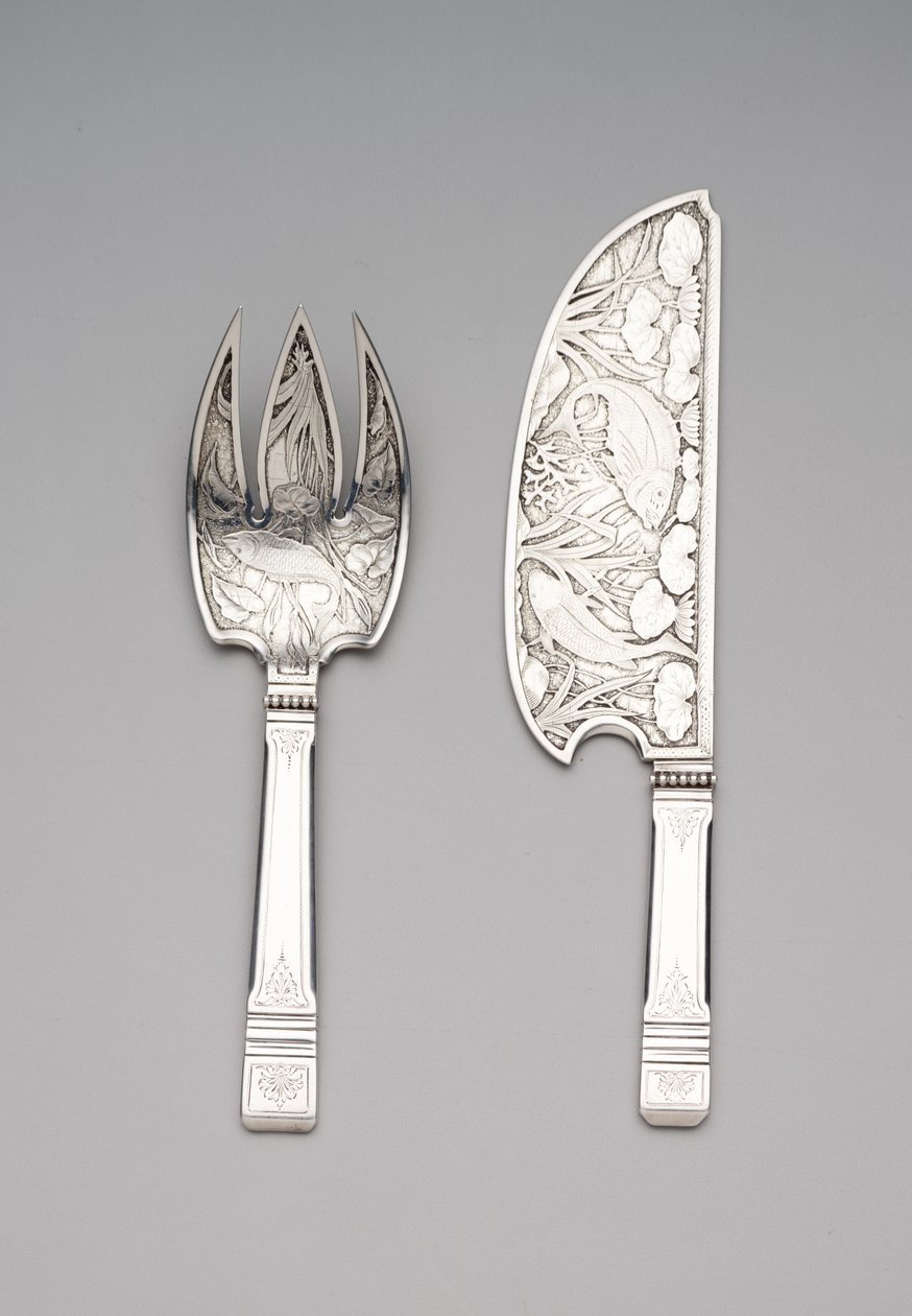 Kalaviipale ja haarukka, n. 1870-80 (hopea) tekijältä Gorham Manufacturing Company