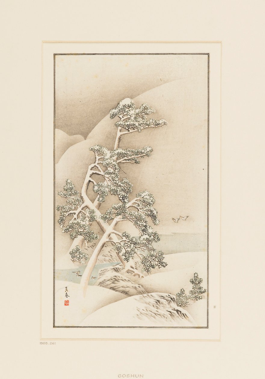 Woodblock print-Puita lumessa tekijältä Goshua