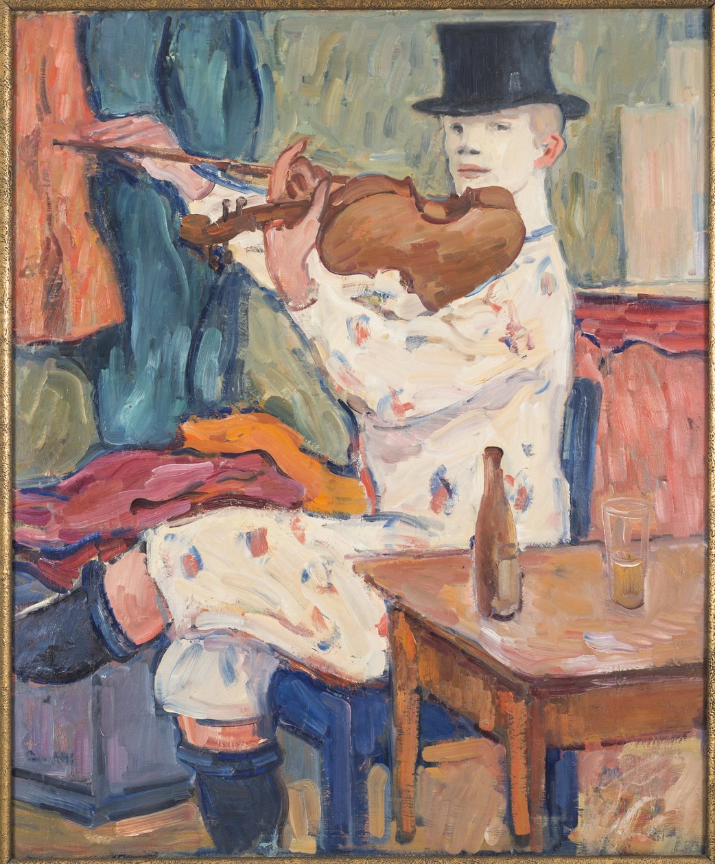 Un clown jouant du violon - Klovni soittaa viulua, kirjoittanut Hennigs, Gosta von (1866-1941). Öljy kankaalle tekijältä Gosta von Hennigs