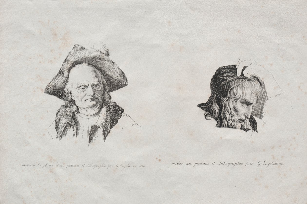 Kokoelma litografisia esseitä: Kaksi päätä, 1816. tekijältä Gottfried or Godefroy Engelmann