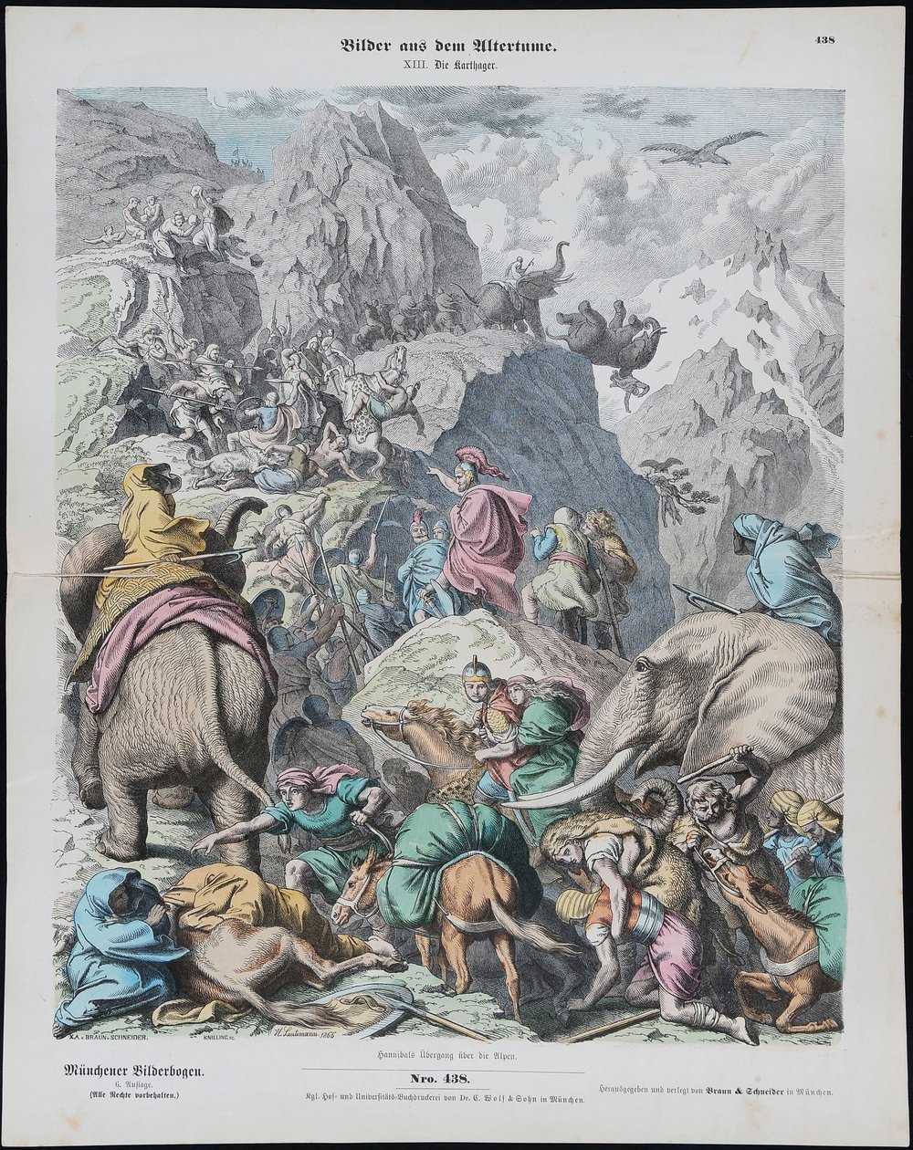 Hannibal ylittää Alpit Münchener Bilderbogenista tekijältä Gottlob Heinrich Leutemann