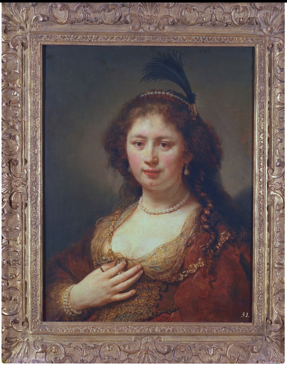 Nainen höyhenen kanssa, 1636 tekijältä Govaert Flinck