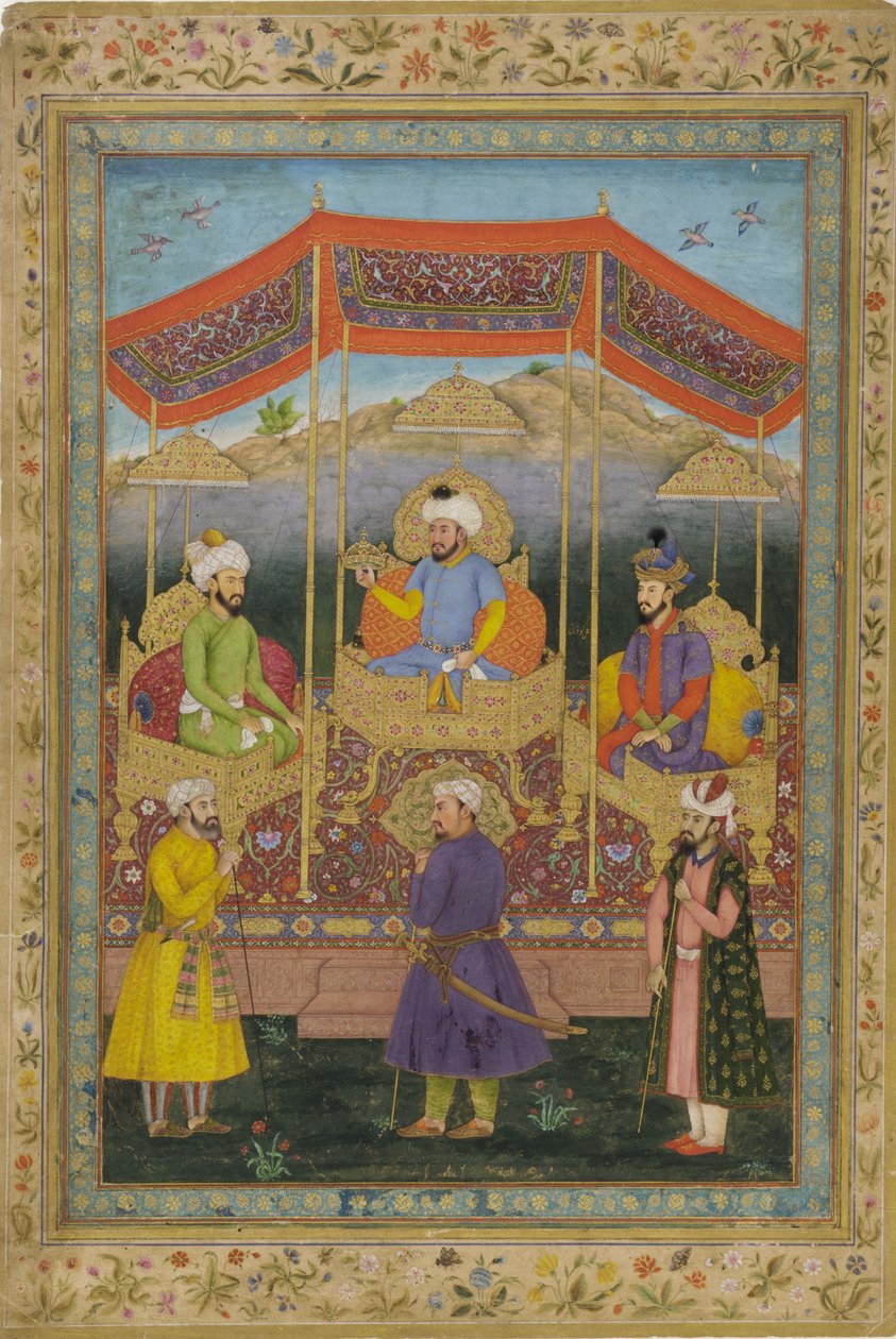 Mughal-hallittajien esi-iän ryhmä (wc, muste ja kulta paperilla) tekijältä Govardhan