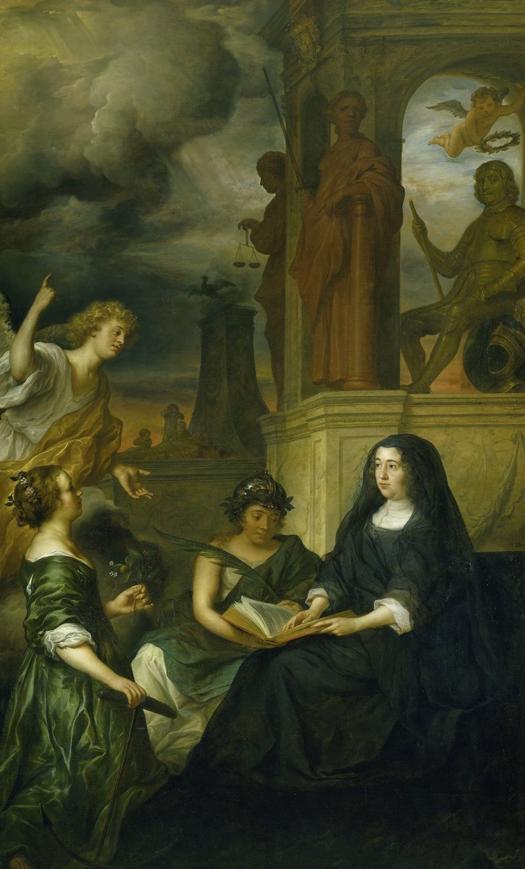 Allegoria Orangen prinssin Frederik Hendrikin (1584-1647) muistosta hänen leskensä Amalia van Solmsin muotokuvalla tekijältä Govert Flinck