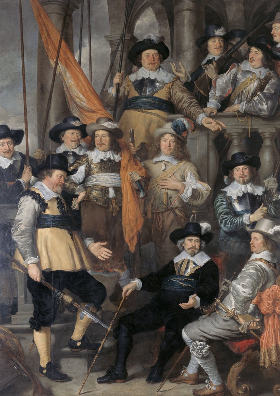 hollantilainen: Schutters van Wijk XVIII kapteeni Albert Basin ja luutnantti Lucas Conijnin komppania Kapteeni Albert Basin ja luutnantti Lucas Conijnin komppania. tekijältä Govert Flinck