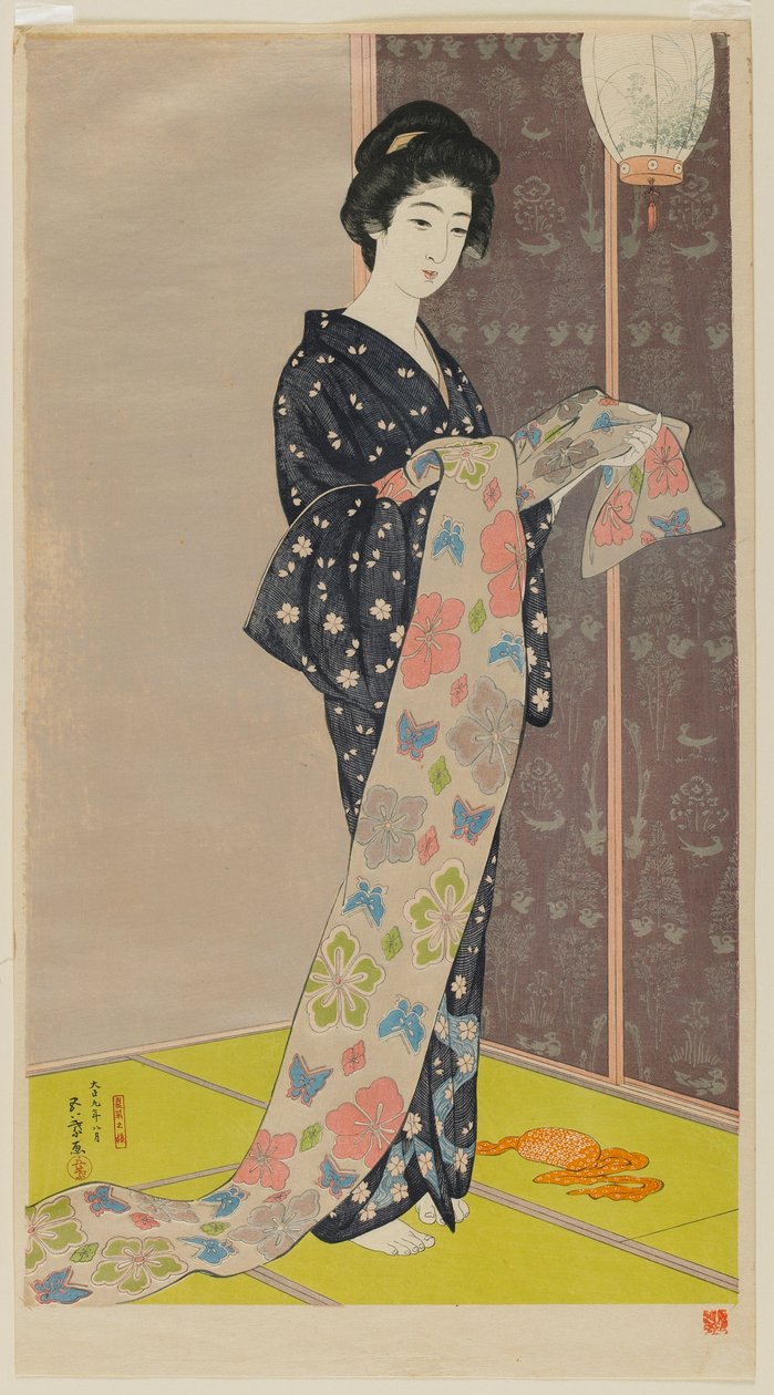 Mies jäsen Asu silmät r Kimono (muovin tytär) Kaupat Ellan kanssa, elokuu 1920 tekijältä Goyo Hashiguchi