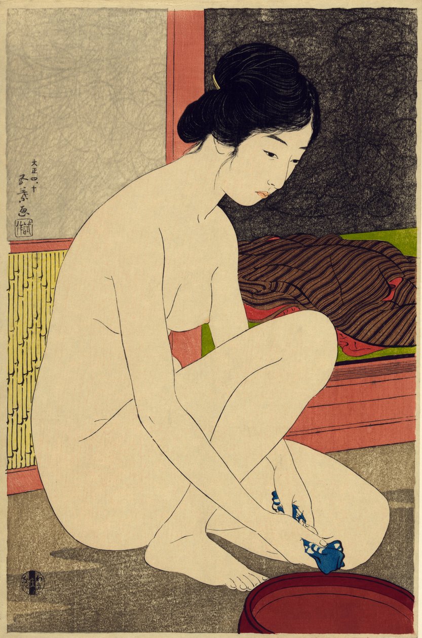 Yokugo no onna, 1915 (värillinen puupalikkaprintti) tekijältä Goyo Hashiguchi