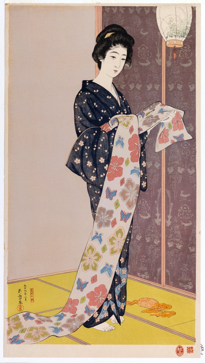 Nuori nainen kesäkimonossa, 1920 tekijältä Goyo Hashiguchi