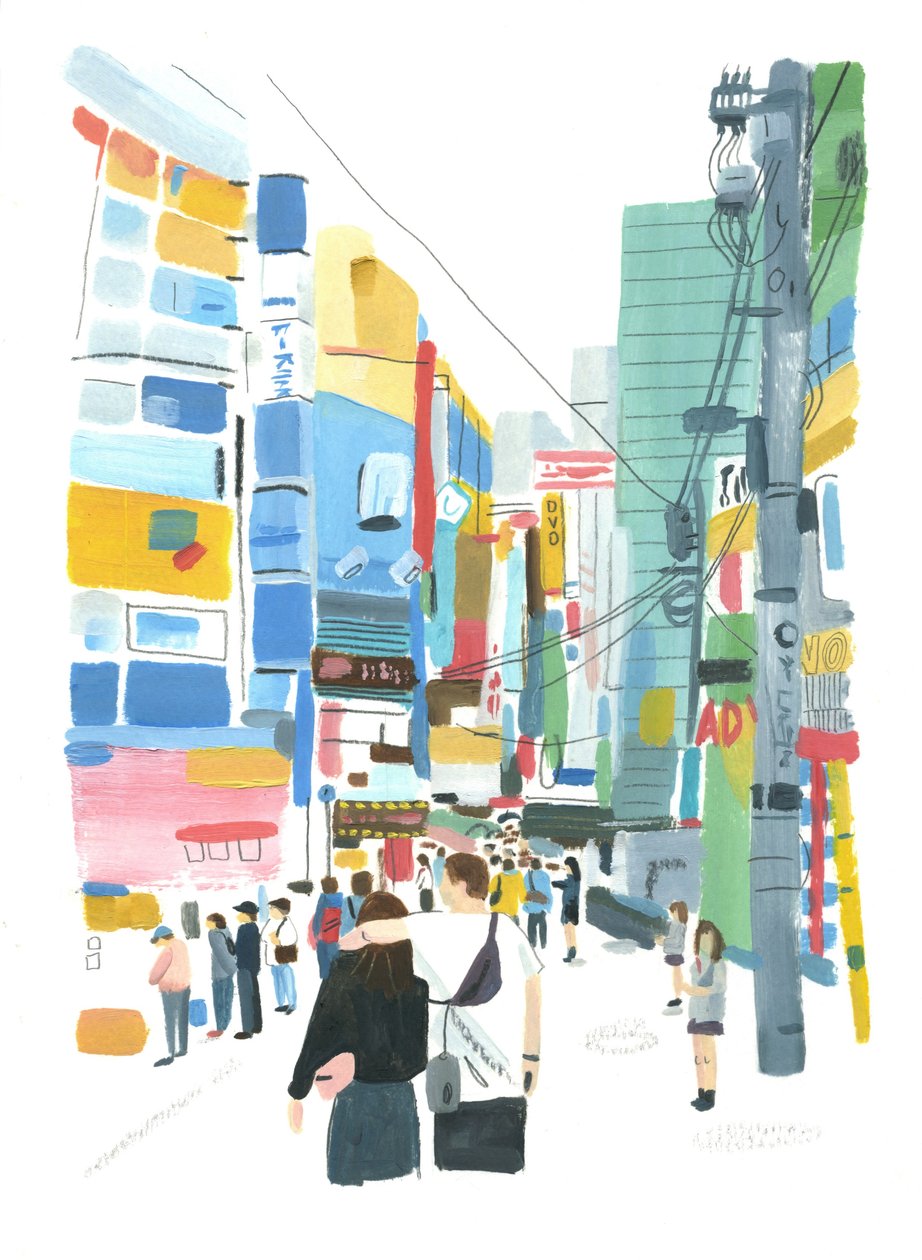 Akihabara, 2015 (öljy paperille) tekijältä Grace Helmer