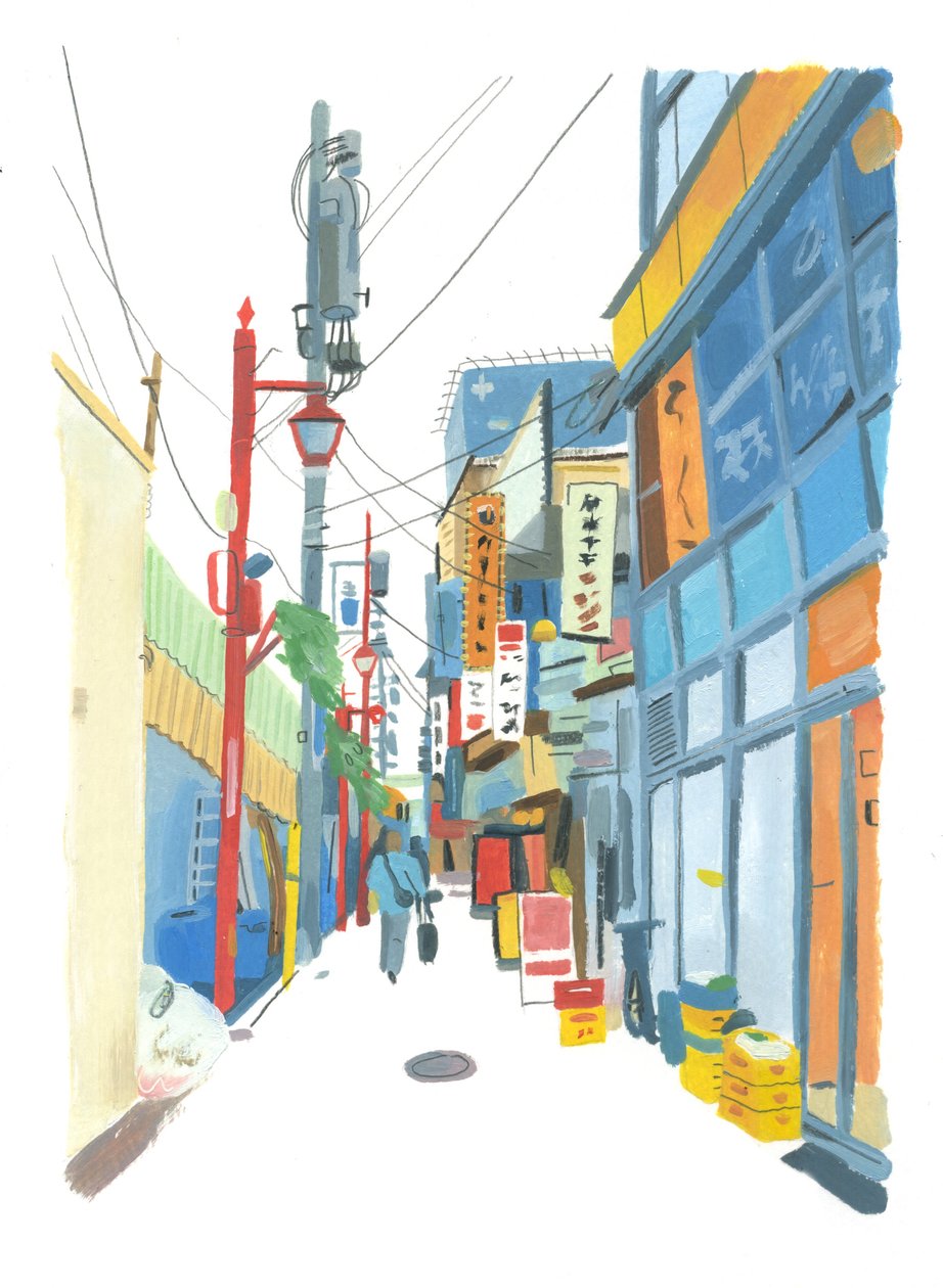 Shinjuku, 2015 (öljy paperille) tekijältä Grace Helmer