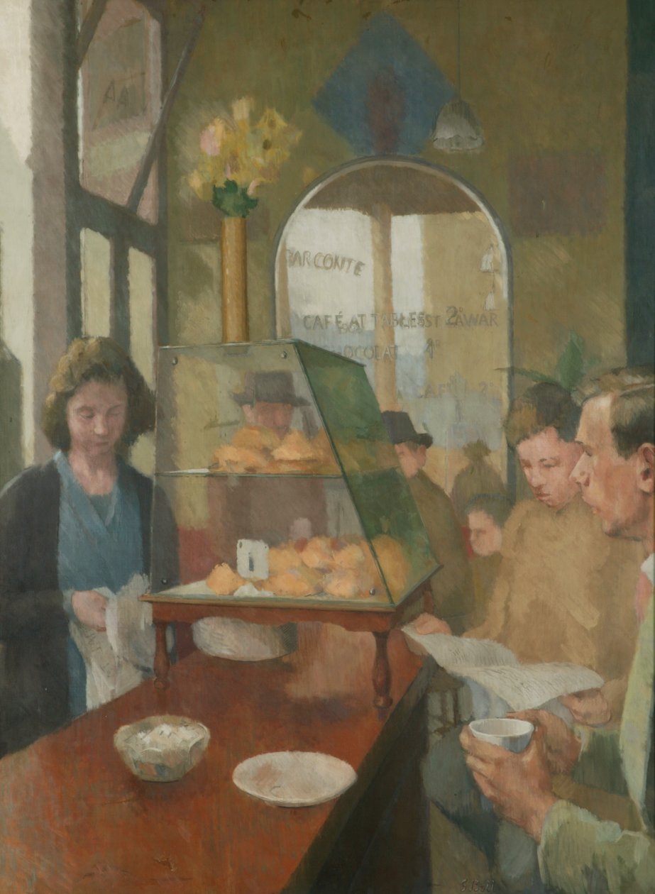 Kahvila (Cafe Conte, Lontoo) 1937-38 (öljy kankaalle) tekijältä Graham Bell